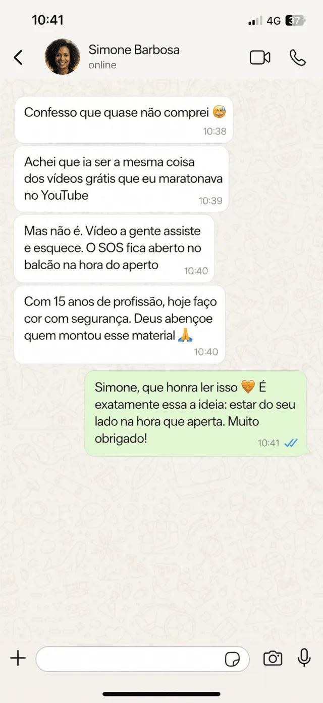 Depoimento de Simone Barbosa no WhatsApp