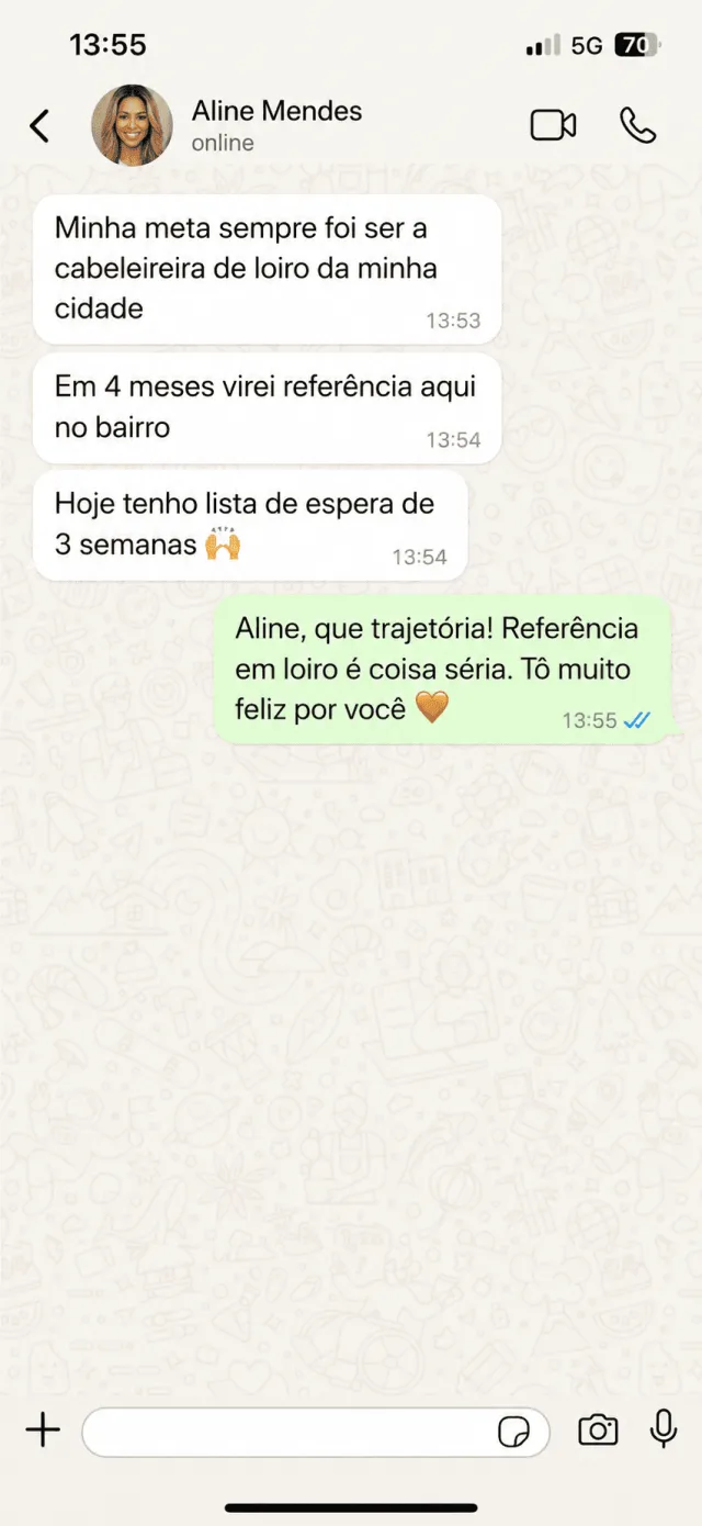 Depoimento de Aline Mendes no WhatsApp