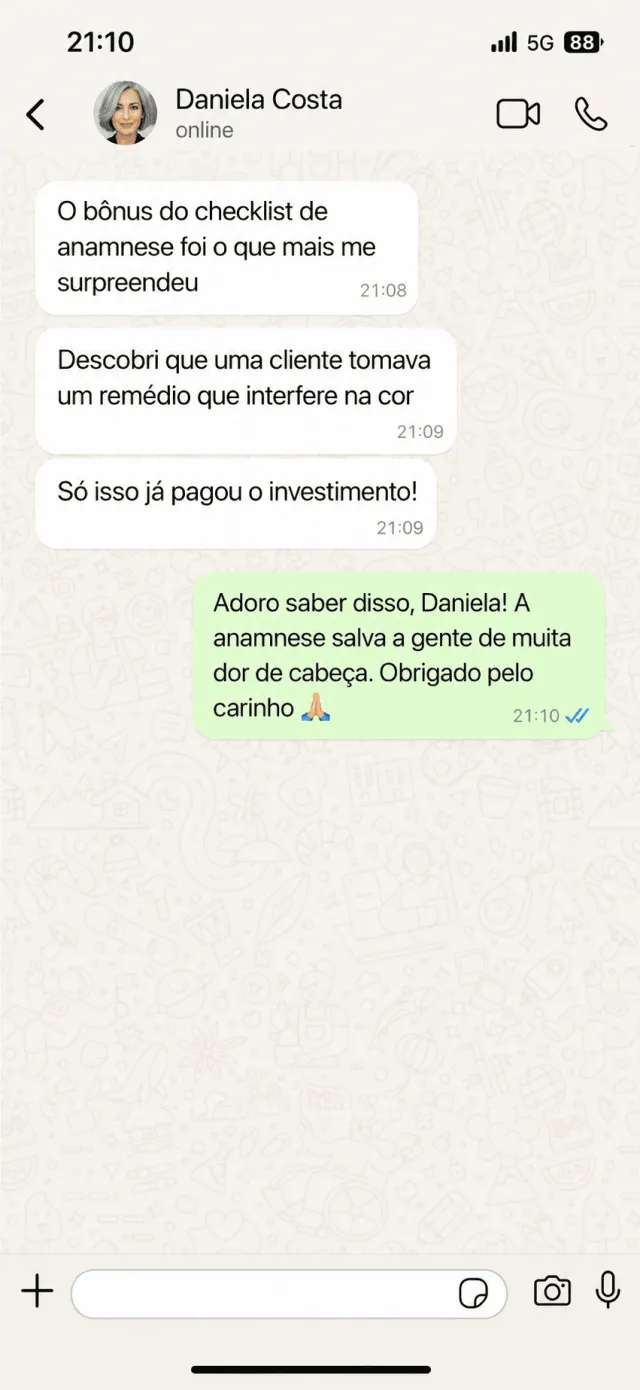 Depoimento de Daniela Costa no WhatsApp